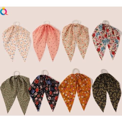 Fashion Printing Hair Bands Long Scarf Ribbons Scrunchie For Women Elegant Bow Tie Girl Elastic Ponytail Holder Hair Accessories
