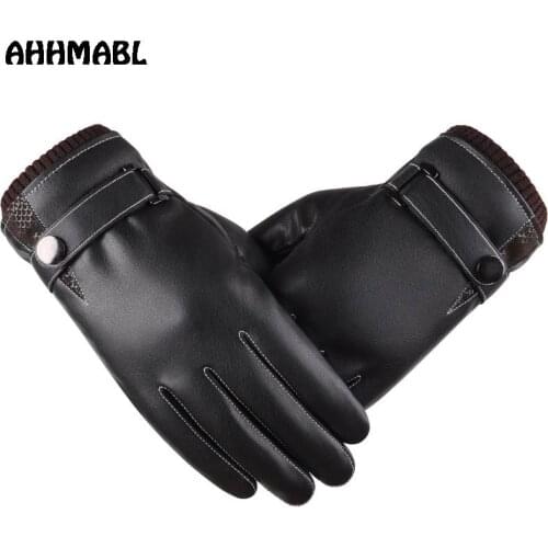 Fashion Mens Classic Black Winter Leather Gloves Sport Driving Touch Screen Gloves Male Military Tactical Warm Mitterns G517