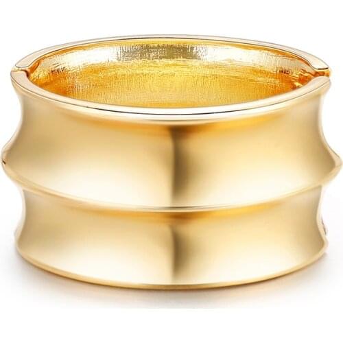 Fashion Gold Color Alloy Punk Wide Bracelet Chunky Wave Drum Type Statement Bangle For Women Jewelry