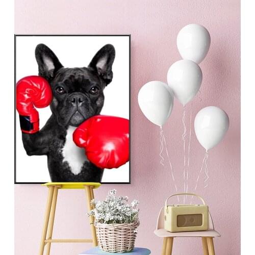 Cartoon Puppy with Boxing Gloves Poster Wall Art Decor Painting Print Canvas Art Pictures for Childrens Room Nordic Home Decor