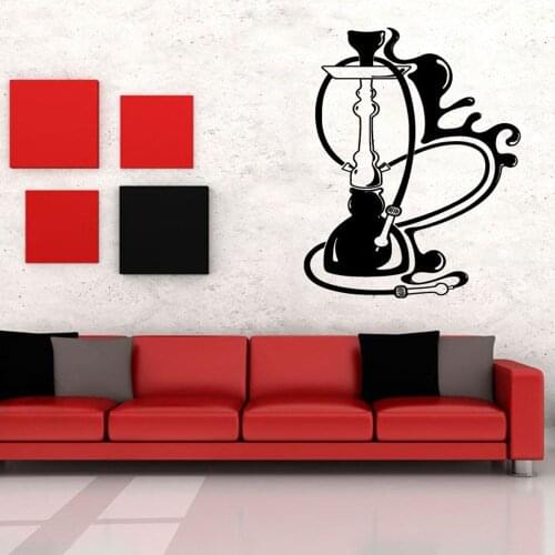 Shisha Wall Stickers Hookah Bar Wall Vinyl Decors Art Wall Decal Living Room Smoke Relax Pattern Pure Color Removable B298