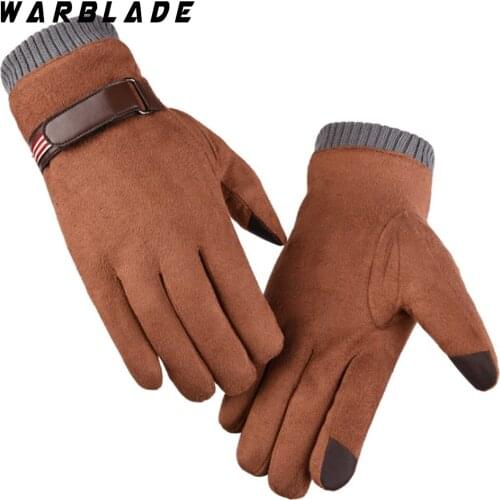 New Fashion 2018 winter gloves men Faux suede Leather Full finger Anti Slip Warm Gloves Winter Autumn Men Mitten