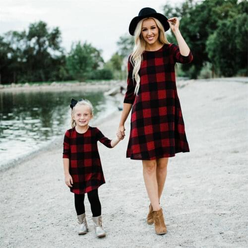 2020 Winter Autumn Mother and Daughter Clothes New Year Plaid Mini Dress Outfits Mom and daughter dresses Family Look Mommy Me