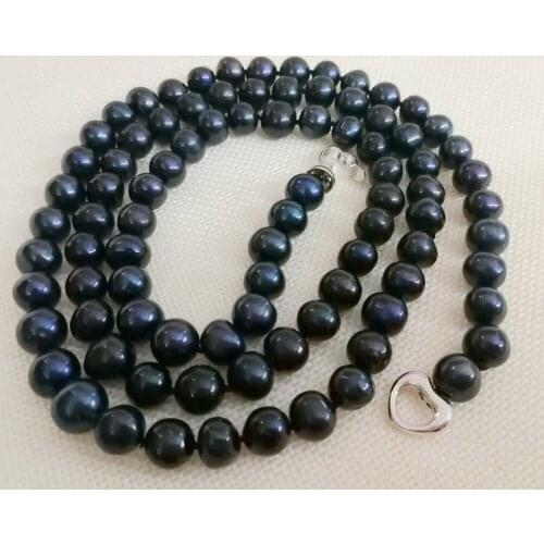 Women Jewelry 80cm 32'' necklace 8x9mm black colors pearl heart clasp handmade Real cultured freshwater pearl gift