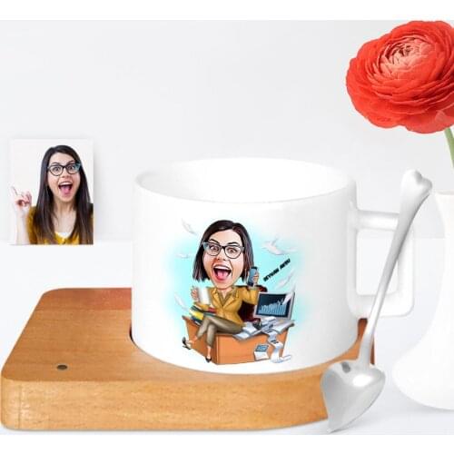 Personalized Women 'S Accountant Cartoon Wooden Altlıklı Ceramic Cup-1