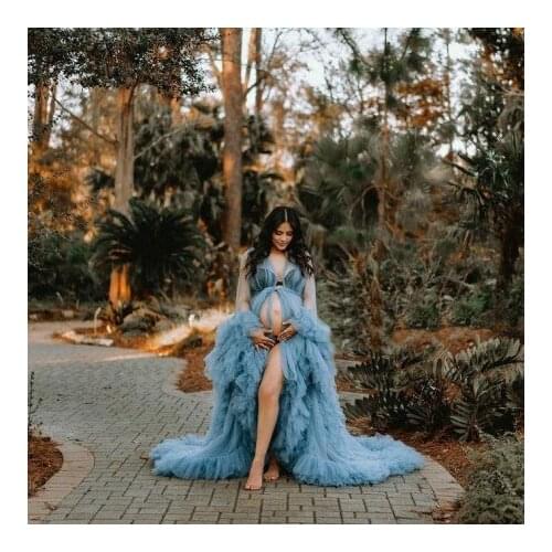 Sexy Sheer Tulle Maternity Robes Long Sleeves Soft Tulle With Train Photography Shoot Bridal Pregnancy Dresses Plus Size