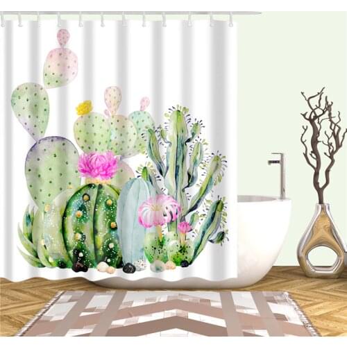 Mildew proof polyester fabric bath curtain Plant Cactus Printing bathroom shower curtains screen with hooks home decoration