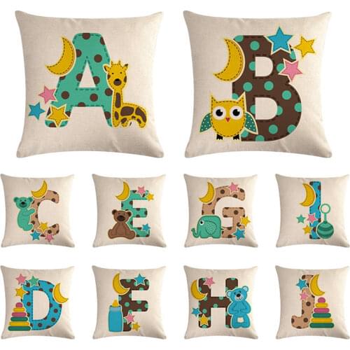 Letter Pillow Alphabet Cushion Cover for Sofa Home Decoration Cartoon Animal Pillowcase Bedroom Sofa Decorative Pillow Cover