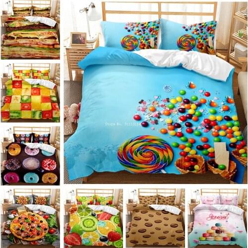 Little Fresh Food Doughnut Printed 2/3 Piece Bedding Set Down Duvet Covered Pillowcase Bed Adult Children Bedroom Decor Items