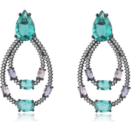 OMYFUN Luxury Crystal Earrings Brazil Summer Brincos Semi Joyas Gold Silver Black Color Dangling Earrings Fashion Jewelry E101