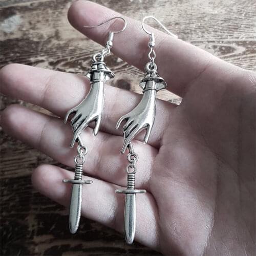 Sword and Hand Earrings silver color pendants Classic jewelry Fashion charm women gift Mysterious gothic new 2020 Big earrings