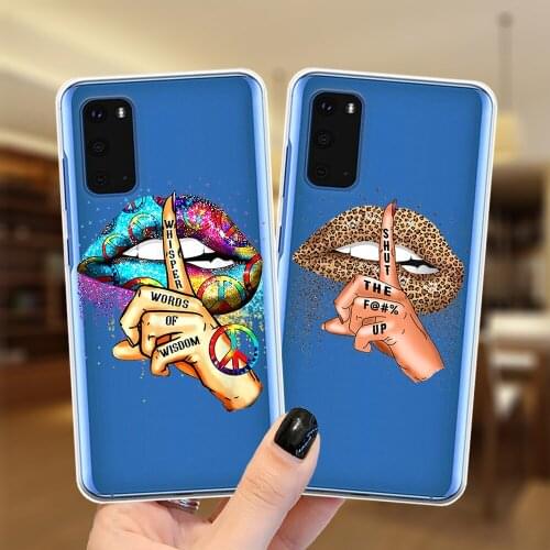 Funny Lips Leopard Kiss Print Phone Case For Samsung S20 FE S9 S10 S21 Plus Note 20 Ultra 10 Pro S10E Transparent Silicone Cover