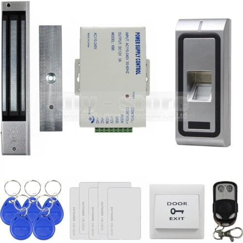 DIYSECUR Fingerprint 125KHz RFID Card Reader Metal Case Door Access Control System Kit + 280kg Magnetic Lock + Remote Control