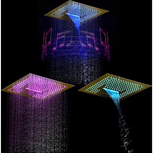 Luxury Shower Systems LED Shower Set Rainfall Bathroom Faucet Thermostatic Valve Embedded Ceiling Mounted 16 Inch Single Handle