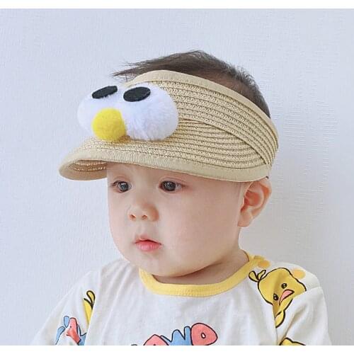 Byuan Summer Kids Boys Girls Sunhats Child Big Brim Visor Hat Cap Cute Big Eyes Outdoor Breathable Sunprotection Straw Hat