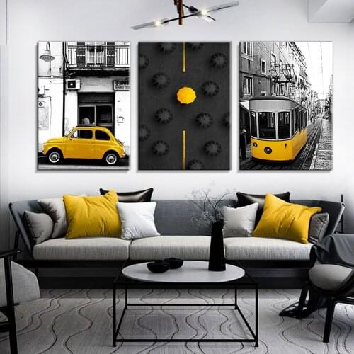 Modern Canvas Painting, Modern City Series Black and White Art Car Poster, Traffic Personality Mural, High Definition Printing