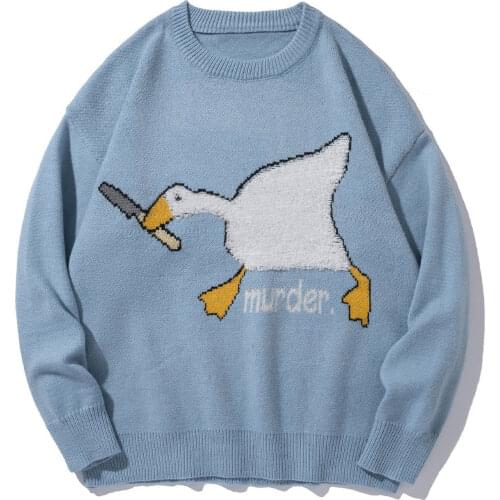 LACIBLE Men Streetwear Sweater Goose Pattern Knitted Sweater 2021 Autumn Fashion Harajuku Cotton Casual Pullover Sweater Tops