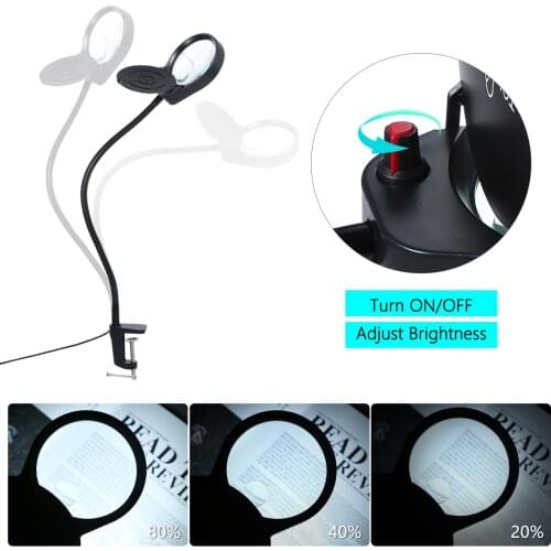 Tomshine 3X/10X Magnifying Glass Lamp with Metal Clamp Ultra Bright 38LEDs White Lighted Dimmable Desk Light Flexible Gooseneck
