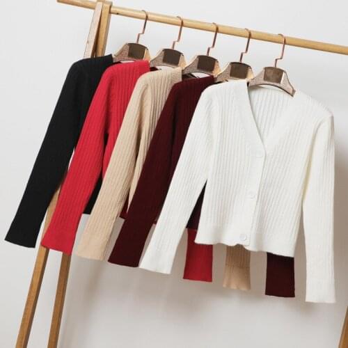 Queechalle 2021 Spring Knitted Cardigan Coat Women V neck Solid Stripe Knit Sweater Cardigan Female Long Sleeve Casual Tops Gray