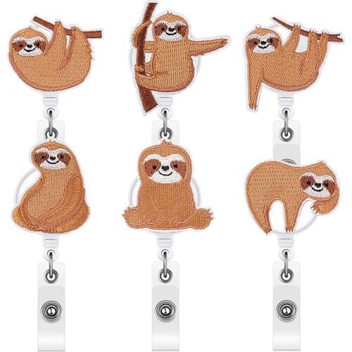 Cute Animal Sloth Retractable Nurse Badge Reel Clip Badge Holder Students Doctor ID Felt Embroidery Card Holder