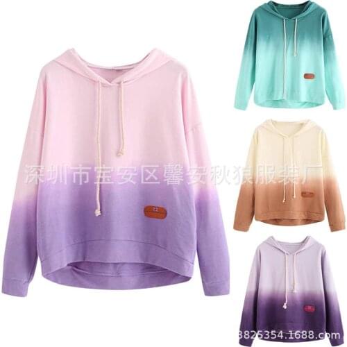 Gradient Women Casual Hoodies and Sweaters 2021 Winter Drawstring Long Sleeve Hooded Pullover Korean Fashion Girly Daily Top