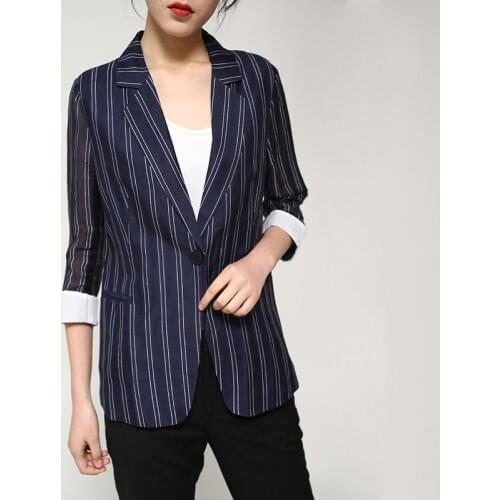 Mulberry Silk Suit Silk Tops V-neck Jacket Women Spring Summer Autumn Cardigan Casual Pinstripe Summer Silk Suit Jacket