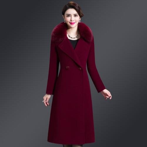 Women Woolen Coat 2020 Autumn Winter Plus Size 5XL Elegant Long Coat Female Jacket Fur collar Wool High Quality Overcoat Outwear
