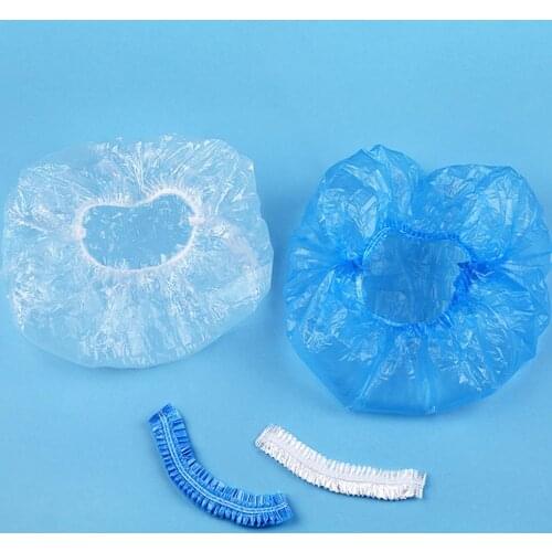 100Pcs PE Disposable Waterproof Solid Color Shower Cap Bath Hair Protection Hat Women Men Bath Hat Bathroom Products