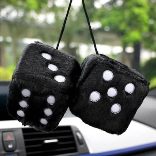 2Pcs Car Pendant Colorful Plush Dice Craps Automobiles Rear View Mirror Charms Hanging Suspension Ornaments Desk Home Decoration