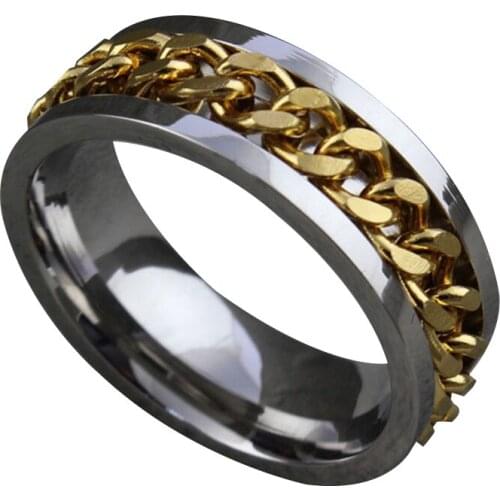 2020 New Silver Color Stainless Steel Rotatable Punk Vintage Ring For Men High Quality Spinner Chain Ring Jewelry