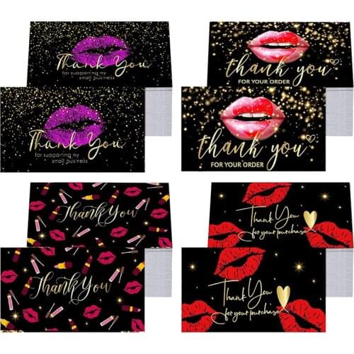 50Pcs/pack Red Lips Thank You for Supporting My Small Business Card Gift Thank You Card Baking Cake Package Decor Wedding Party