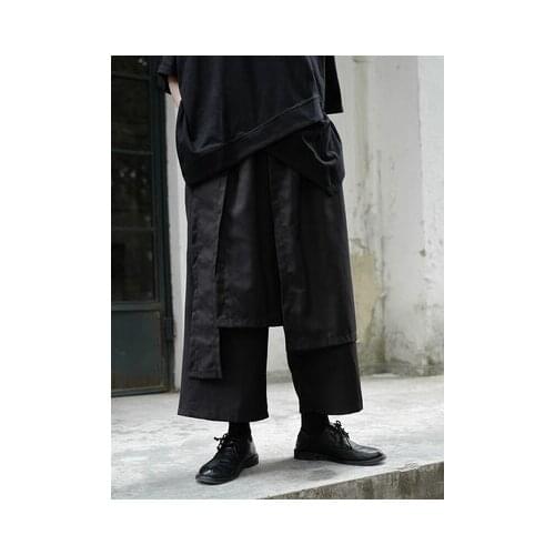 Original design, niche, asymmetrical, irregular, Japanese Yamamoto, wide leg, dark wind, Black Capri Pants