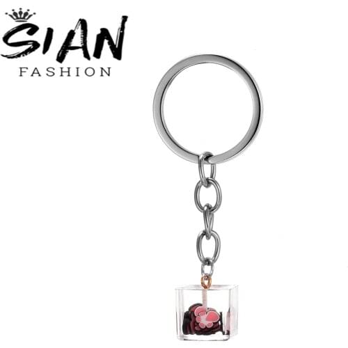 SIAN Colorful Candy Series Key Chain Square Transparent Glass Design Style Fresh Color Matching Purse Backpack Pendants Jewelry