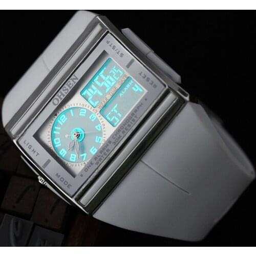 Men Wristwatches Rubber Band Dual Display Quartz Watch Men Sports Watches Alarm Chronograph OHSEN relogio masculino reloj hombre