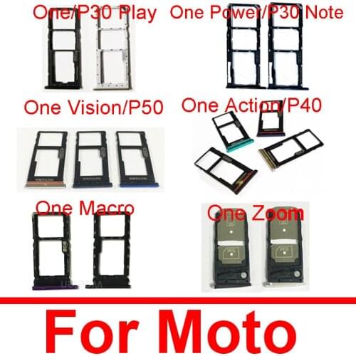 SIM Card Tray Holder For Motorola Moto P40 One Action Sim Card Slot Adapter Replacement Parts Dark Blue & Black & Green & Silver