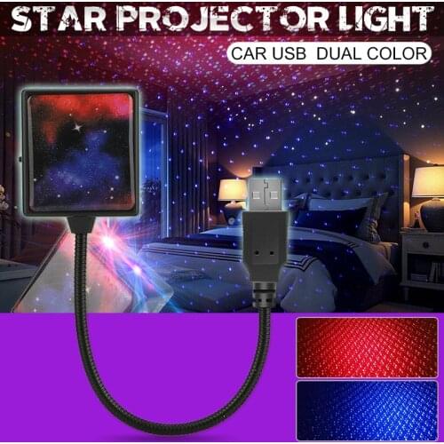 For Car Decoration 1pc 265mm Dual Color USB Star Sky Lamp Car Interior Roof Atmosphere Projector Light Mayitr