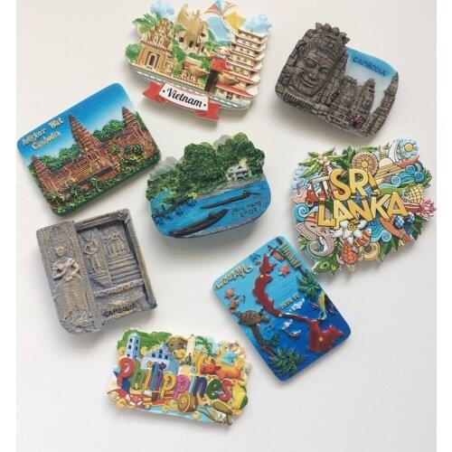 Philippines Vietnam Laos Cambodia Angkor Wat Sri Lanka Fridge Magent Tourist Souvenirs Resin Refrigerator Magnetic Stickers