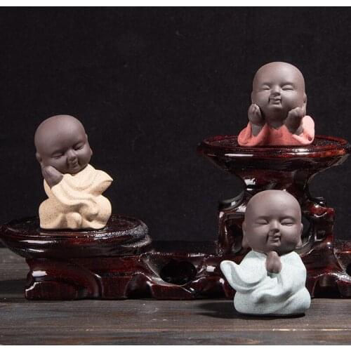 Purple Clay Ornaments Monk Figurine Ornament Small Tea Pets Boutique Tea Table Decoration Accessories Handmade Tea Set Crafts