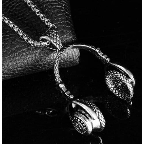 HNSP HipHop Rock Music Earphone Pendant Necklace For Men Women With 3.0MM Stainless Steel Chain Gold Black Color