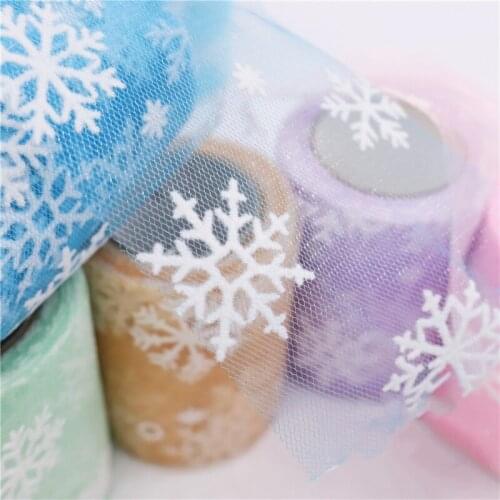 Kewgarden Snowflake Gauze Voile Ribbons 7.5cm DIY Hairpin Bow Hair Accessories Satin Ribbon Handmade Tape Webbing 10 Yards