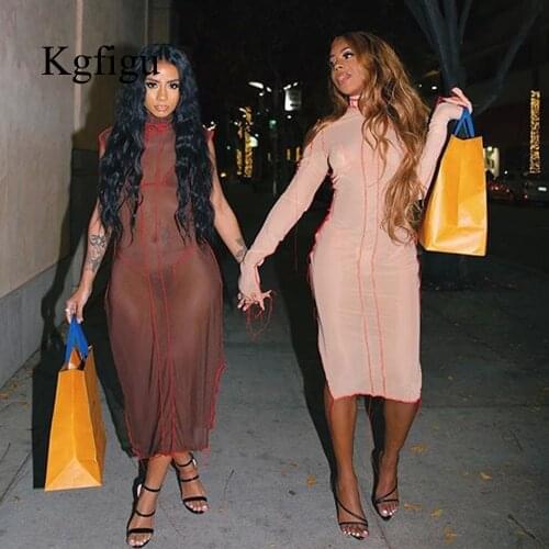 KGFIGU 2021 Fall New Style Evening Dreses For Women Sexy Long Sleeve Soft Cute Calf Length Vestidos Lady Good Quality Clothing