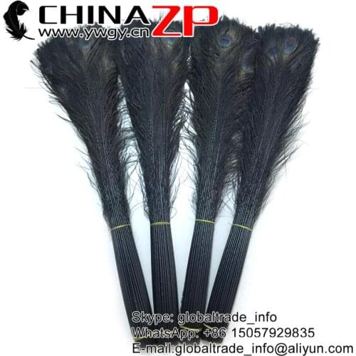 CHINAZP Feathers Wholesale 600pcs 80~90cm(32~36inch) Handpicked Black Dyed Long Color Decorative Peacock Feather