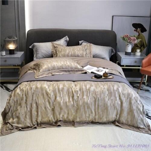 Cool 4pcs Pure Cotton Bedding Set High-end European luxury 100 satin jacquard Home Textile simple atmospheric model 1.8m bedding
