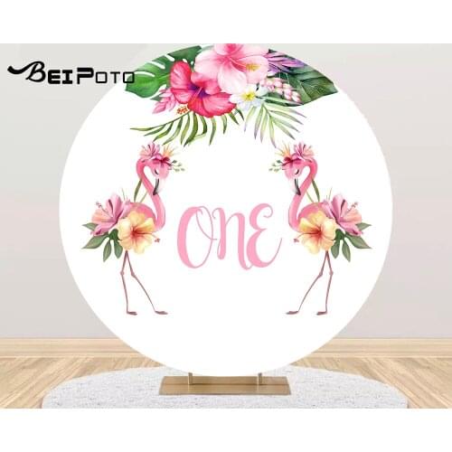 Round circle background Flamingo flower pink girl one year birthday baby shower backdrop Party decor table Covers YY-698
