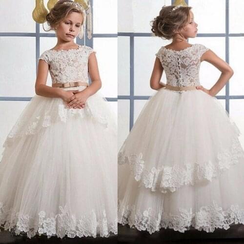 Flower Girls Dresses Long Sleeves Lace Appliques vestidos de noiva Formal Party Gowns For Girls