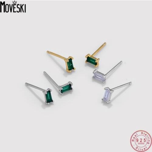 MOVESKI 925 Sterling Silver Retro Square Zircon Earrings Women Trendy Fashion Personality Temperament Jewelry