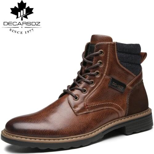 DECARSDZ Men Boots Comfy Lace-up High Quality Leather Mens Boots 2021 Autumn Fashion Shoes Man Durable outsole Men Casual Boots