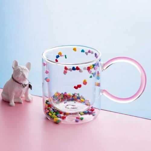 200ml Korean Kitchen Gadget Set Summer Transparent Glass Creative Drinkware Cute Girl Cup Quicksand Decoration with Handle