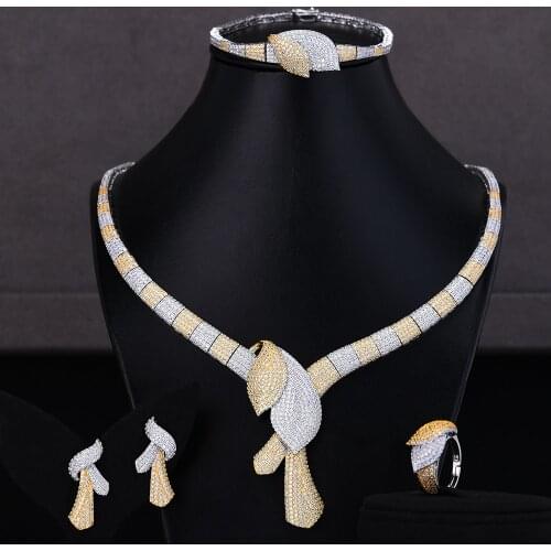 GODKI Simulated Bridal Jewelry Sets 3 Colors Necklace Bracelet Earrings Ring Sets Bridal Wedding Jewelry Parure Bijoux Femme