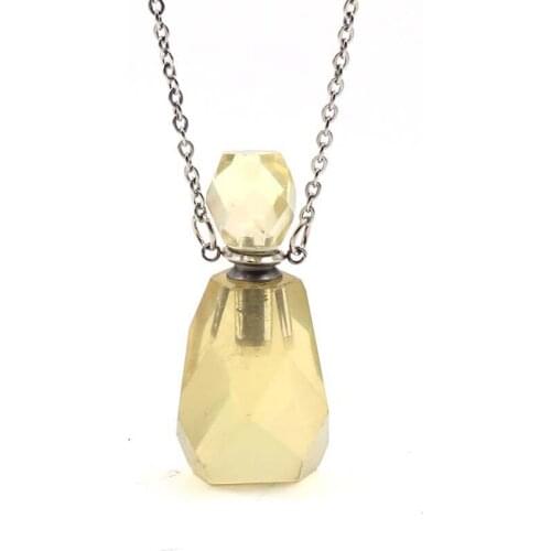 Stainless Steel Lemon Crystal Perfume Bottle Pendant Amethysts Stone Necklace Essential Oil Jewelry